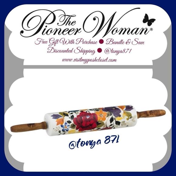 🦋 EUC Pioneer Woman Timeless Floral Rolling Pin - Picture 3 of 6